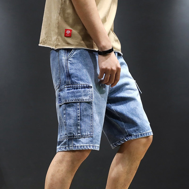 Stijlvolle heren zomer casual shorts in blauw met rechte pasvorm voor stedelijke mode en comfort.