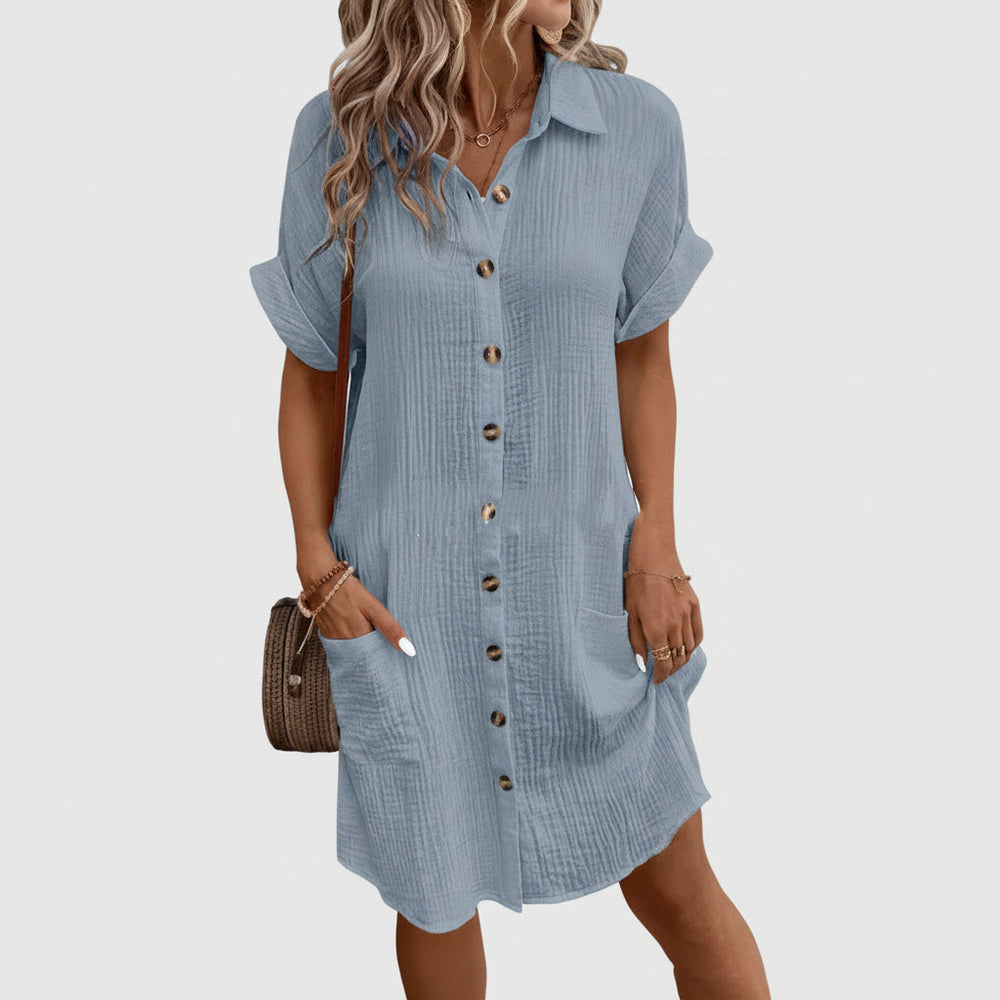Elegante midi overhemdjurk voor dames, perfect als zomerjurk met comfortabele korte mouwen.