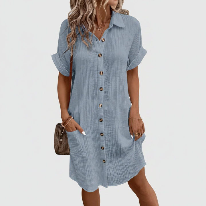 Elegante midi overhemdjurk voor dames, perfect als zomerjurk met comfortabele korte mouwen.