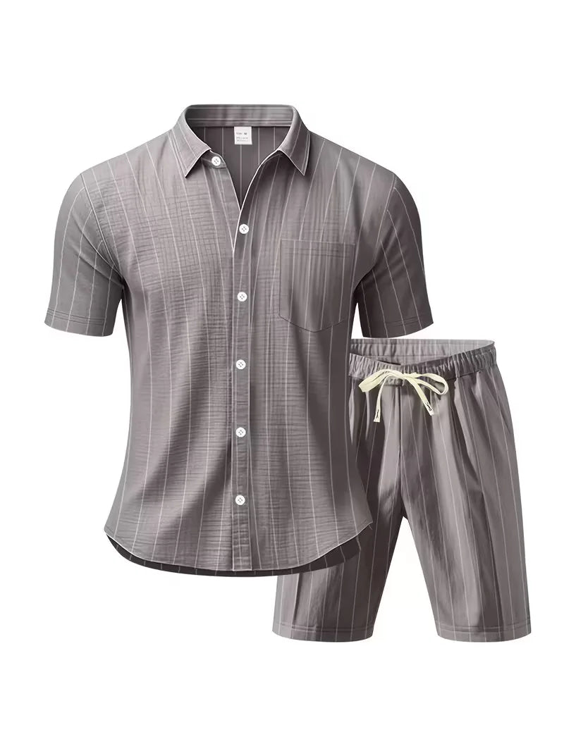 Heren zomer kledingset: comfortabel shirt korte mouw & korte broek, voor elke casual gelegenheid.