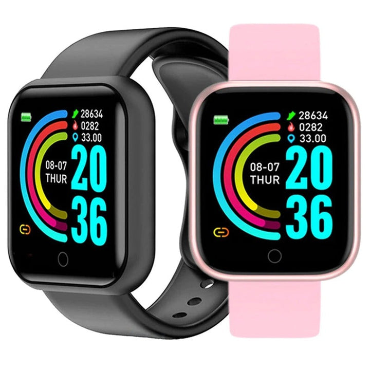 Uniseks PulseOne smartwatch met digitaal display, hartslagmeter en meldingen voor fitness en gezondheid.
