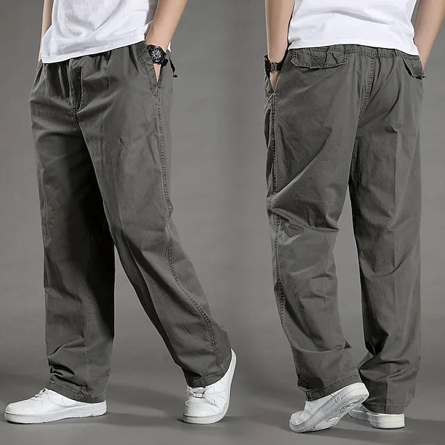 Heren katoenen cargobroek met comfortabele elastische taille, ideaal voor vrijetijd en casual herenmode.