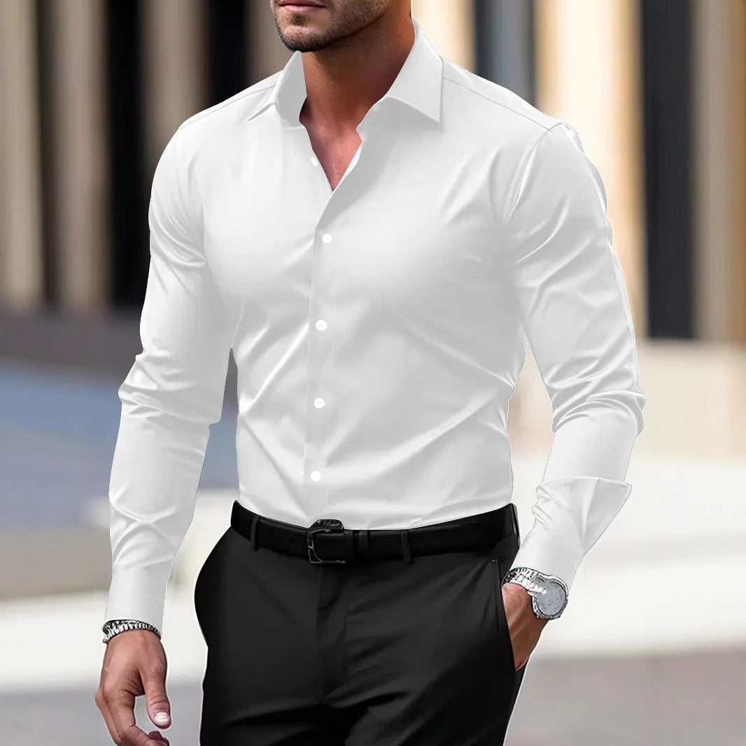 Formeel effen herenoverhemd met lange mouwen, klassieke kraag, geschikt voor professionele en stijlvolle outfits.