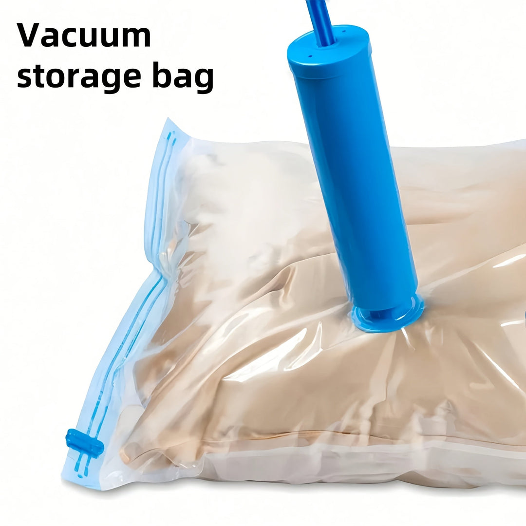 Praktische set ruimtebesparende vacuum opbergzakken; beschermt kleding en beddengoed tegen vocht.