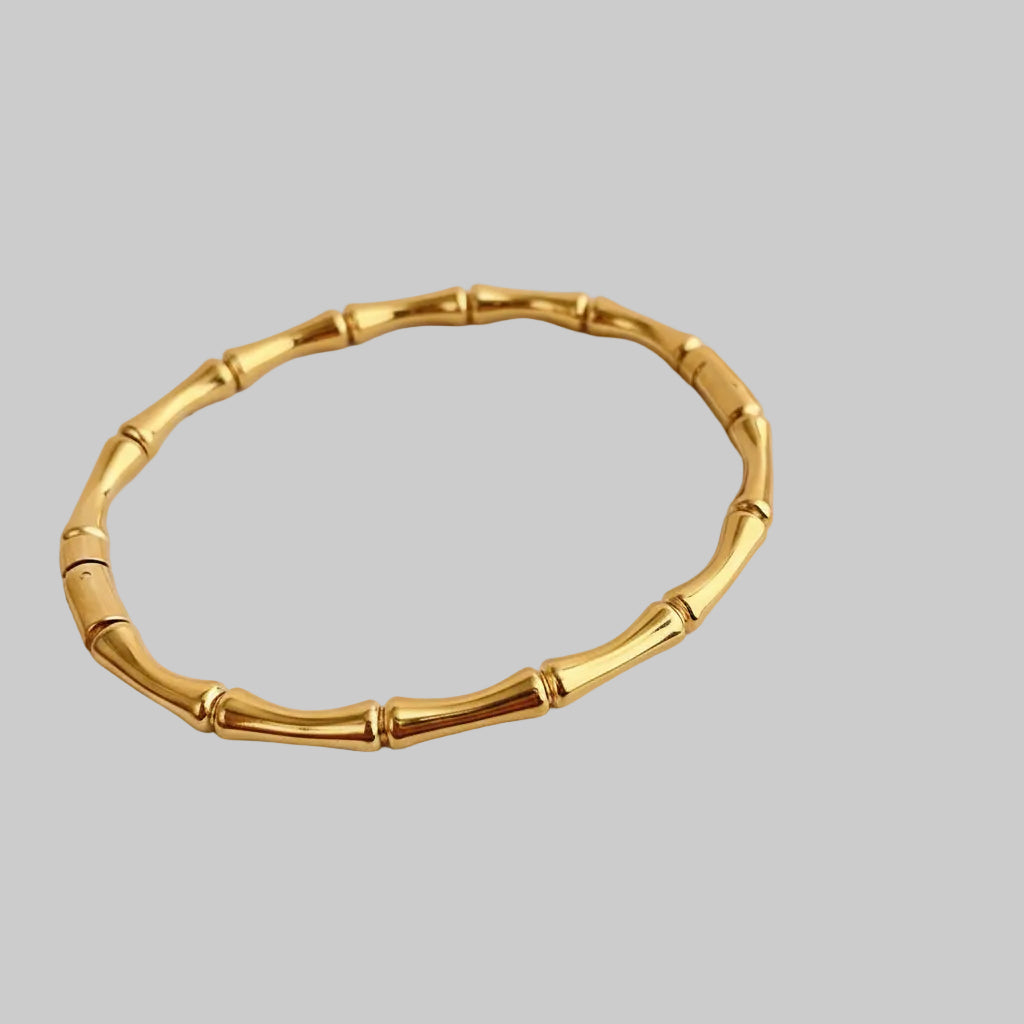 Zwarte dames bamboeschakel armband van titanium staal. Veelzijdig en stijlvol sieraad voor elke gelegenheid.