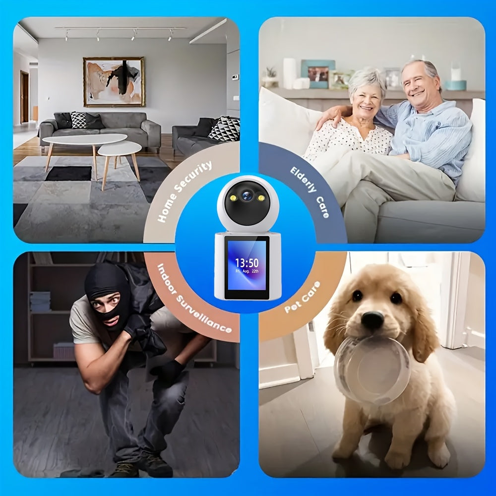Draadloze huisdiercamera met scherm, twee-weg audio en nachtzicht. Essentiële bewaking voor de veiligheid thuis.