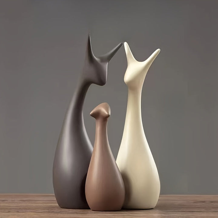 Keramische hert beelden set (2) voor luxe woonkamer decoratie; modern interieur accessoire.