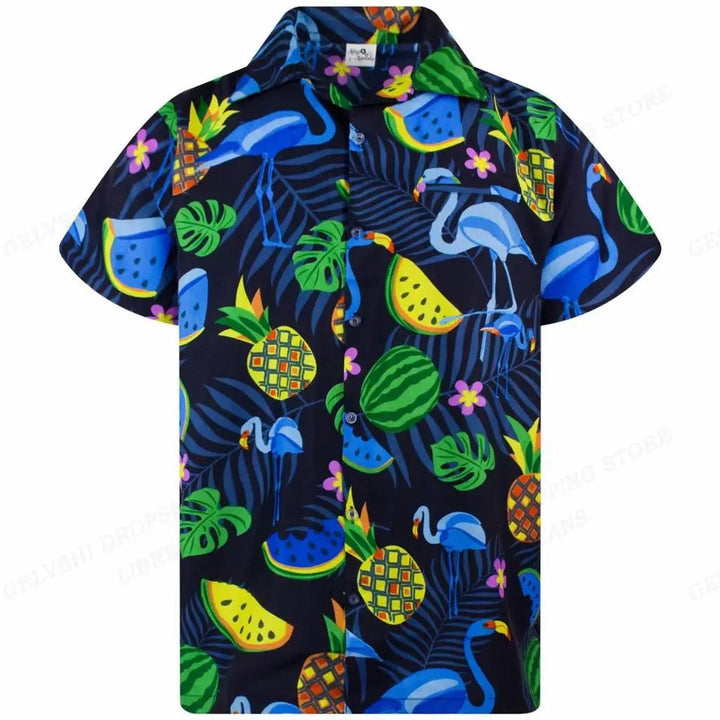 Geniet van de zomer in dit casual Nico 3D Flamingo Hawai overhemd. Kleurrijk herenmode, klaar voor het strand.