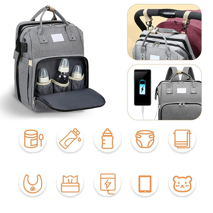 Handige 2-in-1 unisex luiertas en babybed, perfect voor reizen met je baby; makkelijk opvouwbaar.