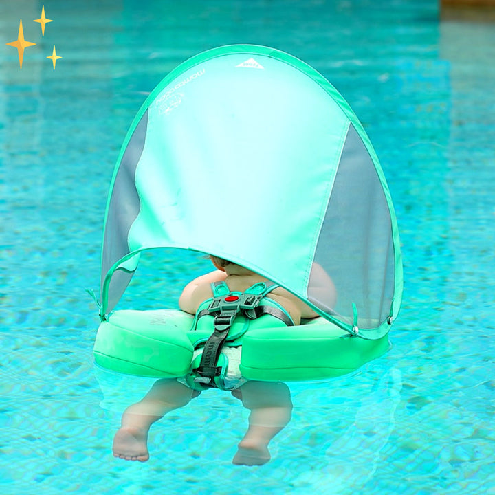Opblaasbare zwemband met UV-zonnescherm voor peuters, voor comfortabel en veilig waterplezier in de zomer.