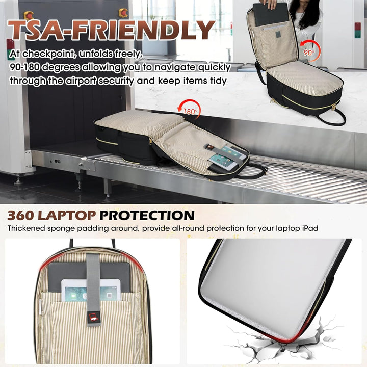 Zwarte anti-diefstal reis laptop rugzak als handbagage, perfect voor georganiseerd en comfortabel vliegen, 15.6 inch.