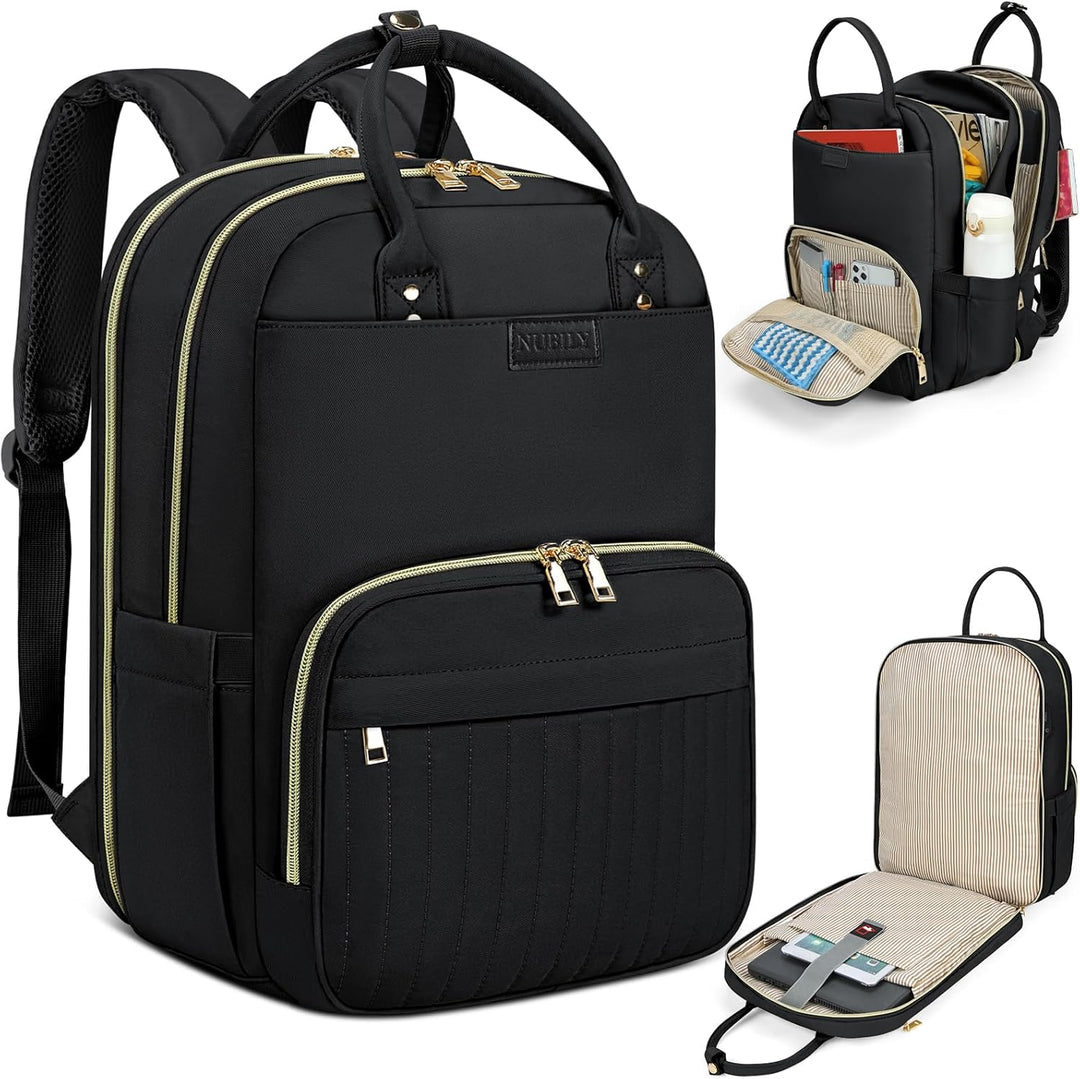 Unisex waterdichte reis laptop rugzak 15.6 inch, zwart, perfect voor georganiseerd reizen en pendelen.