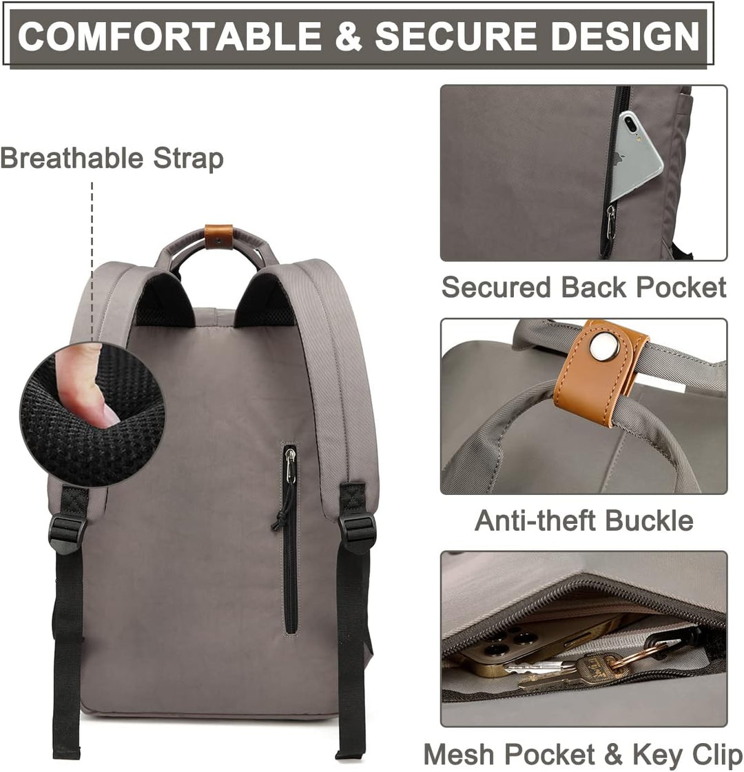 Zijaanzicht van de ruime unisex vintage laptoprugzak (15.6"), waterdicht en geschikt voor reizen.