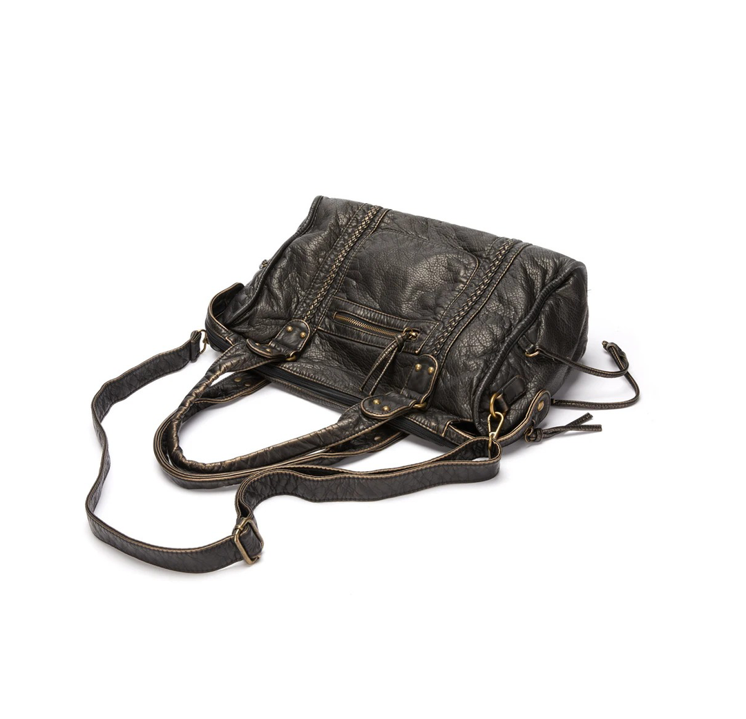 Elegante zwarte vintage schoudertas van PU leer voor vrouwen, een tijdloos accessoire.
