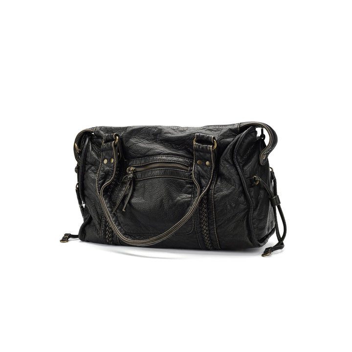 Luxe zwarte PU leren dames schoudertas, vintage stijl met verstelbare riem voor optimaal comfort.