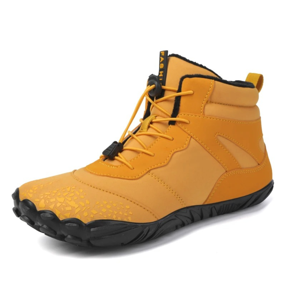 Flexibele FrostFlex winterlaarzen voor heren, bieden warme barefoot comfort in de sneeuw en zijn antislip.