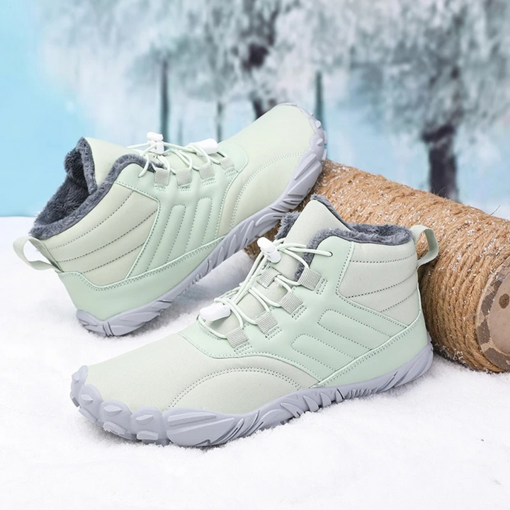 Warme FrostFlex barefoot sneeuwlaarzen voor dames en heren, ideaal voor wintercomfort en flexibiliteit.