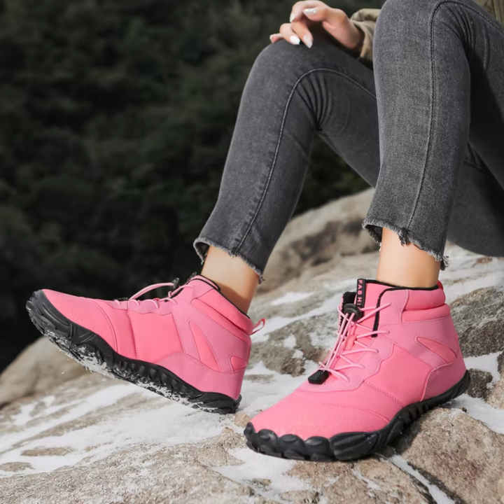 Warme barefoot FrostFlex sneeuwlaarzen voor dames, comfortabel en stijlvol voor de winter met orthopedische steun.