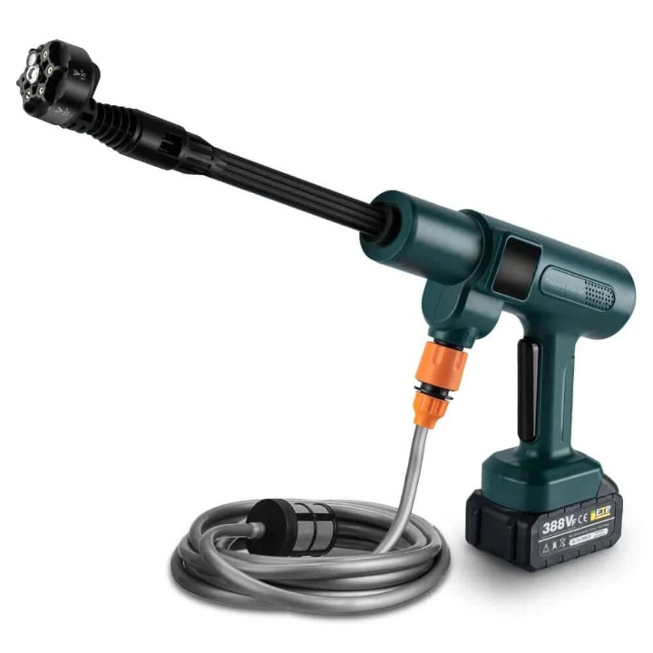 Draadloze HydroSwift hogedrukreiniger voor mobiele reiniging van auto, fiets en tuin.