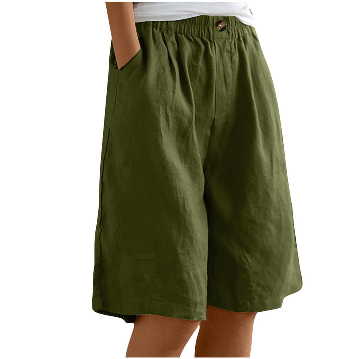 Comfortabele katoen linnen dames short, hoge taille, losse pasvorm. Ideaal voor warme zomerdagen.