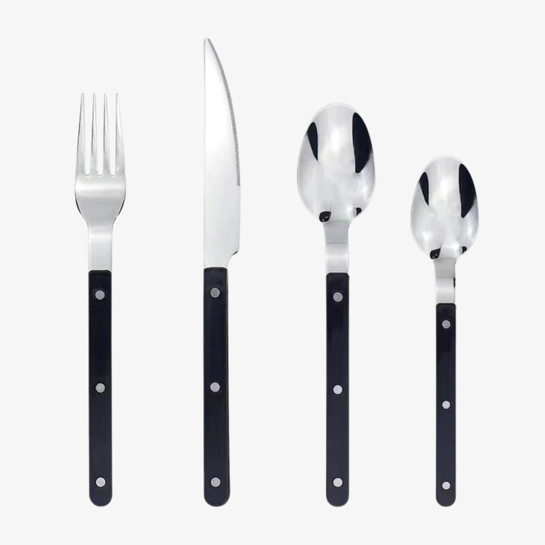 Luxe 24-delig RVS bestekset met elegante gravure voor 6 personen. Perfect voor modern dineren.