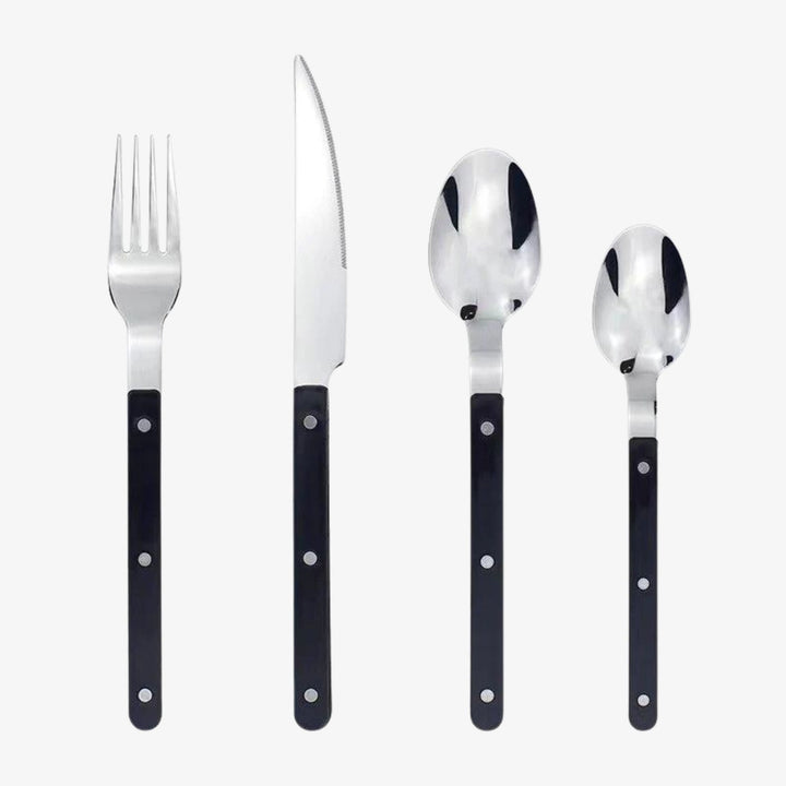 Luxe 24-delig RVS bestekset met elegante gravure voor 6 personen. Perfect voor modern dineren.