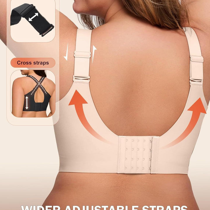 Roze dames beugelloze push-up BH, met volledige bedekking en comfortabele steun voor de borsten.