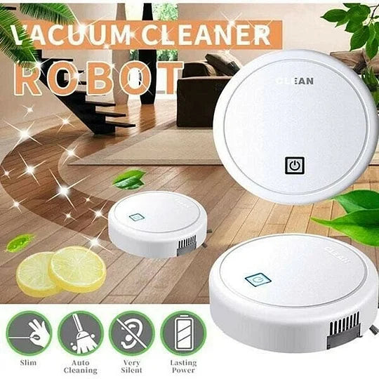 Stille robotstofzuiger veegt en dweilt naadloos een moderne woonkamer, ideaal voor een schoon huishouden.