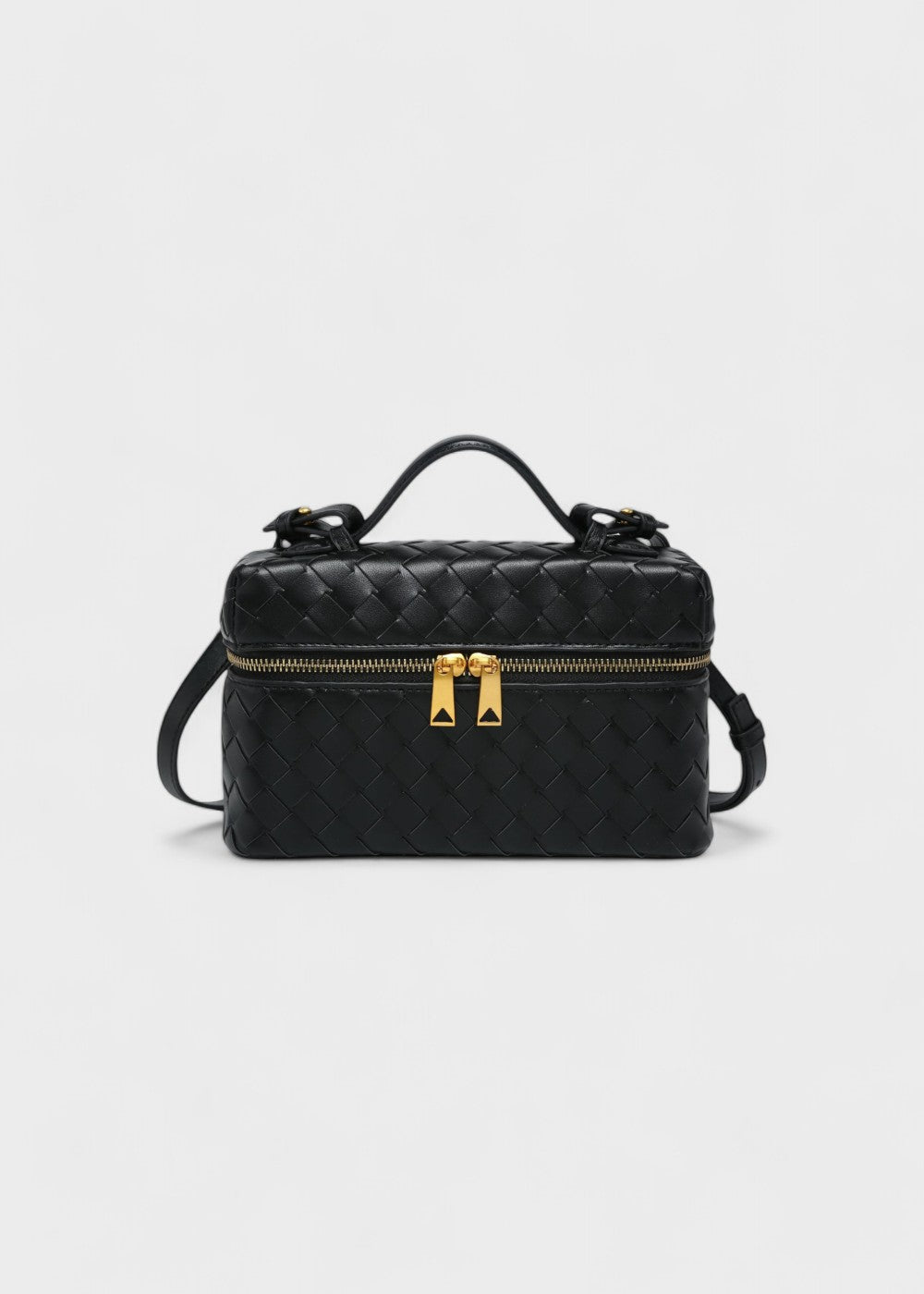 Dames gevlochten schoudertas met stijve structuur en gouden details, een stijlvolle accessoire voor elke dame.
