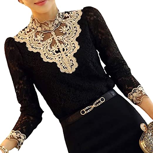 Verfijnde kanten blouse voor dames met elegante borduursels. Ideaal voor herfstmode.