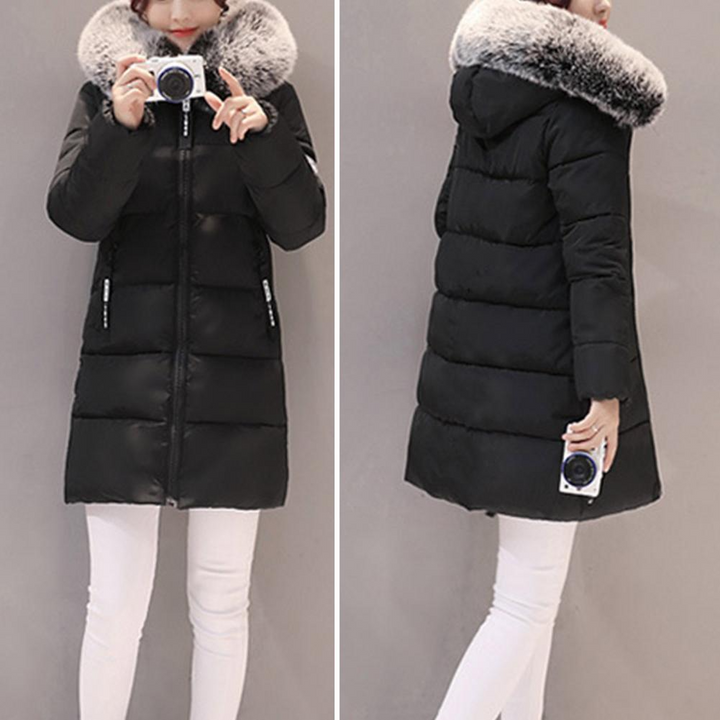 Premium Elinora dames winterjas, windbestendig en warm met capuchon. Stijlvolle winterkleding.