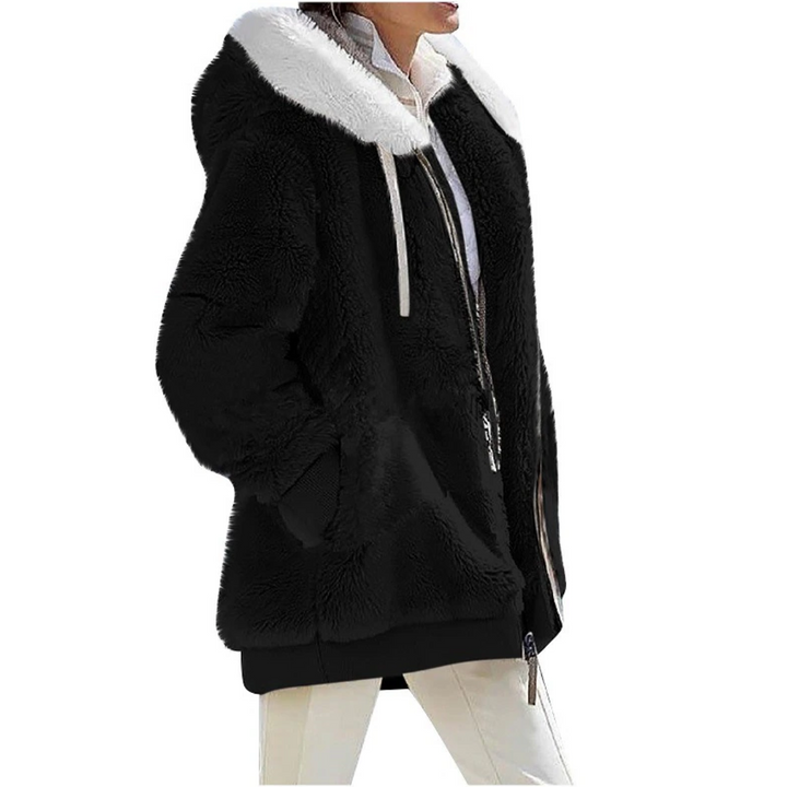 Effen kleur dames kasjmierfleece vest met capuchon, warm en losvallend, essentiële wintermode.