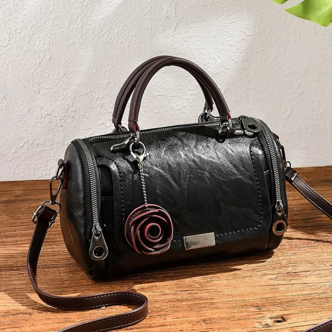 Zwarte Boston crossbody tas, trendy PU leer handtas voor dames.
