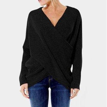 Groene dames Criss Cross trui met stijlvolle V-hals en lange mouwen. Perfect voor lente/herfst.
