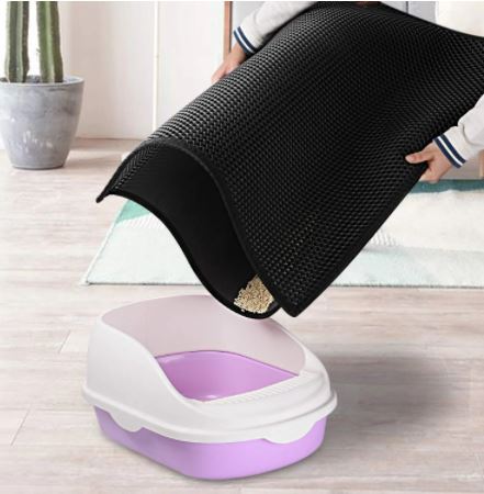 Hygiënische kattenbakmat met gesloten bodemlaag, effectief tegen spatten en vulling, voor een fris huis.