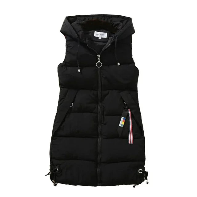 Dames bodywarmer met afneembare capuchon, ideaal voor herfst en winter.