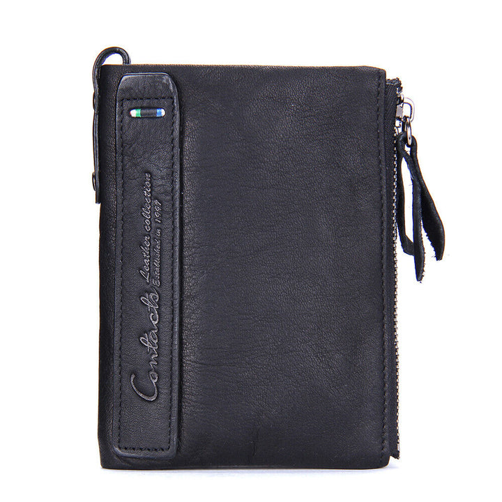 Compacte leren damesportemonnee met dubbele rits in elegant grijs, perfecte accessoire.