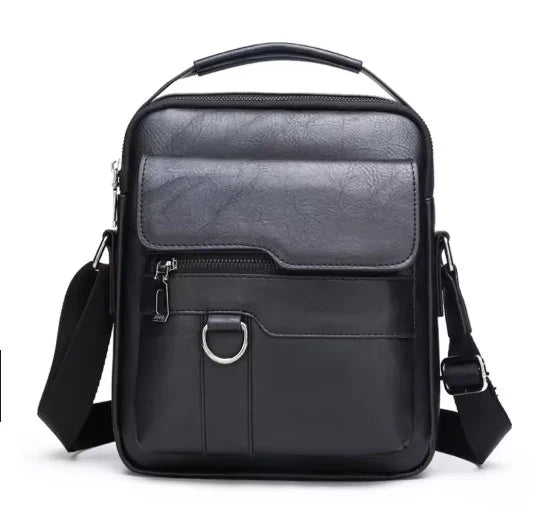 Zwarte leren dames crossbody tas, elegant accessoire voor dagelijks gebruik met verstelbare riem.
