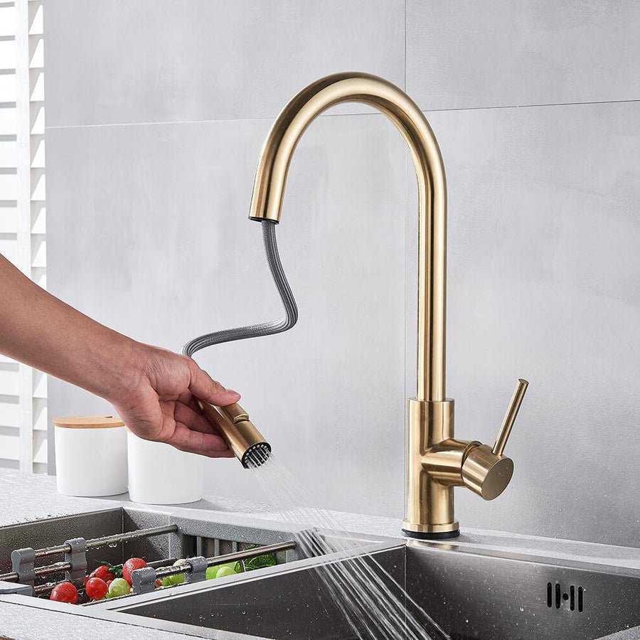 Moderne handsfree keukenkraan MALORIA met bewegingssensor, rvs, voor hygiënische keuken.