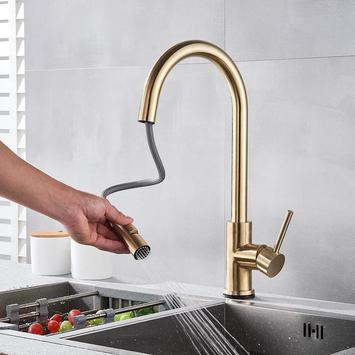 Moderne handsfree keukenkraan MALORIA met bewegingssensor, rvs, voor hygiënische keuken.