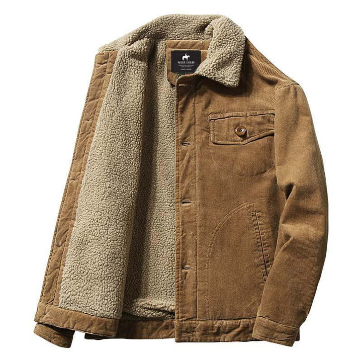 Trendy heren corduroy bovenkleding, ideaal als warm herfst- of winterjack voor casual outdoor activiteiten.