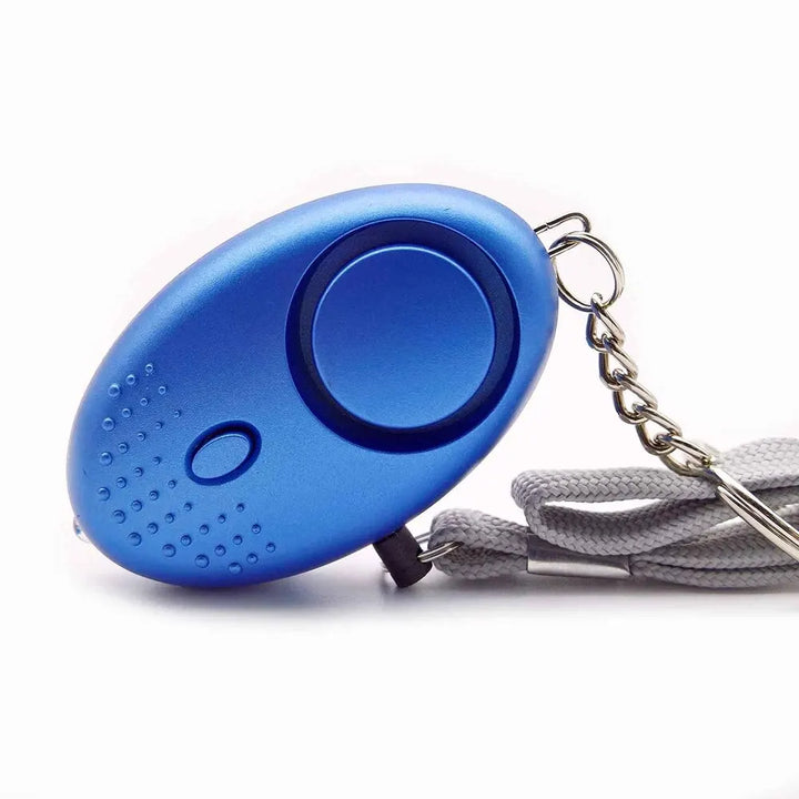 Modern veiligheidsalarm met 130 dB sirene en multifunctionele LED-zaklamp, compact en draagbaar design.