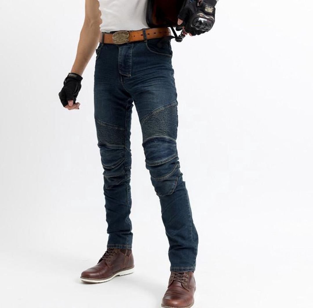 IronGuard motorbroek: CE-gecertificeerde bescherming en versterkt aramide denim voor maximale valbescherming.