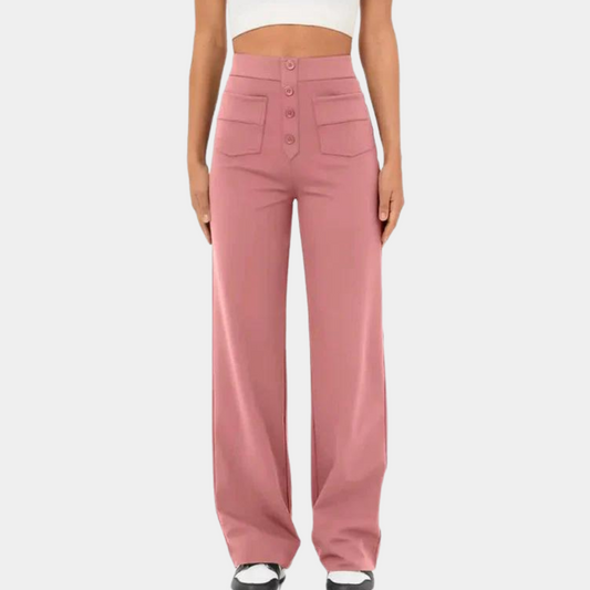 Blauwe damesbroek met hoge taille, elegante en trendy snit, ideaal voor comfort en stijl in zomeroutfits.