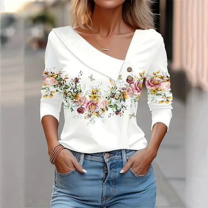 "Bloemenprint blouse dames, elegant ontwerp met lange mouwen en flatterende pasvorm, perfecte stijlvolle toevoeging"