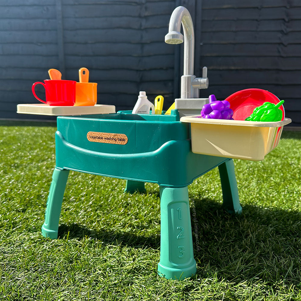 Duurzame ABS plastic kinderkeuken met interactieve waterkraan, educatief speelgoed voor binnen en buiten.