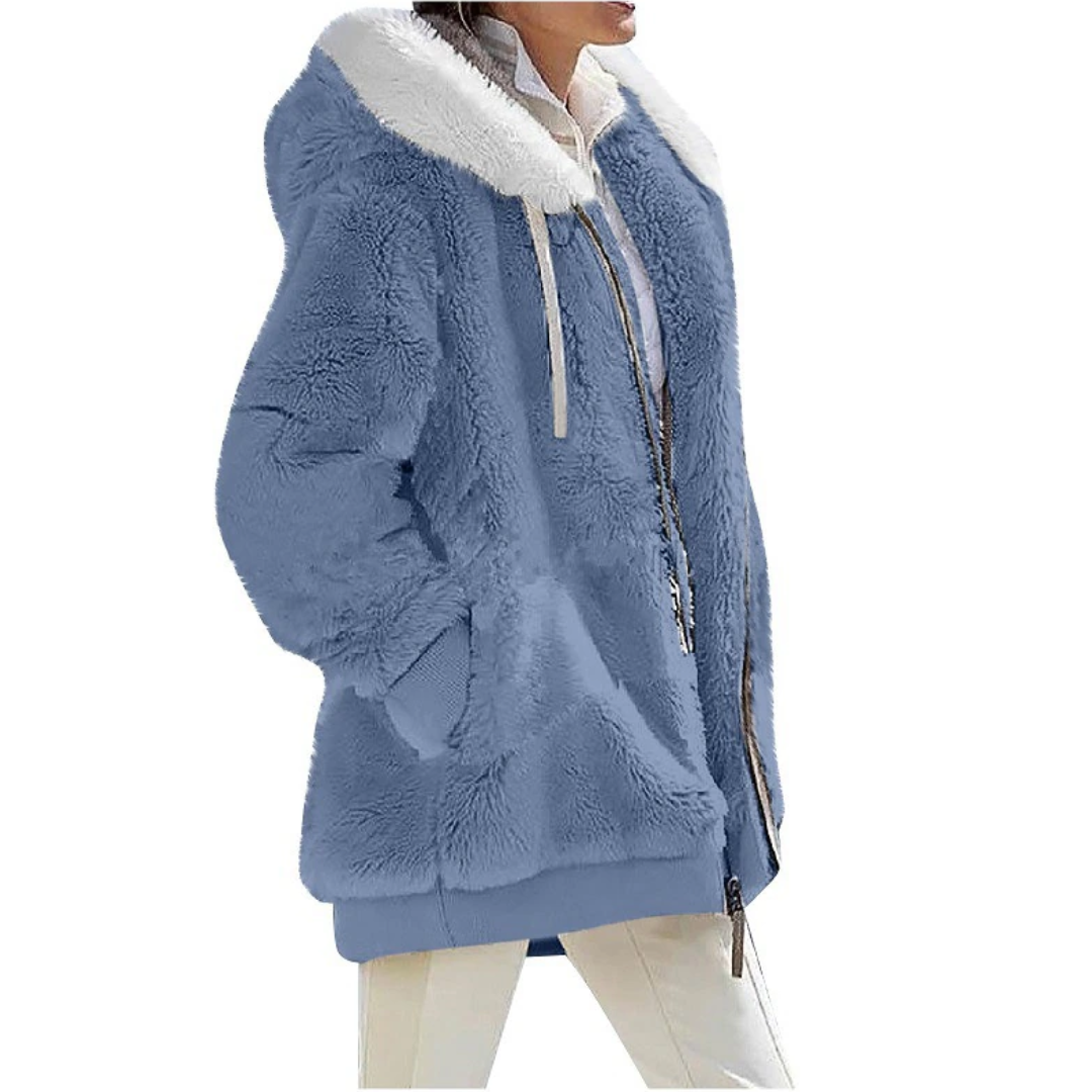 Comfortabel winterkleding damesvest van kasjmierfleece met capuchon, warm en modieus.