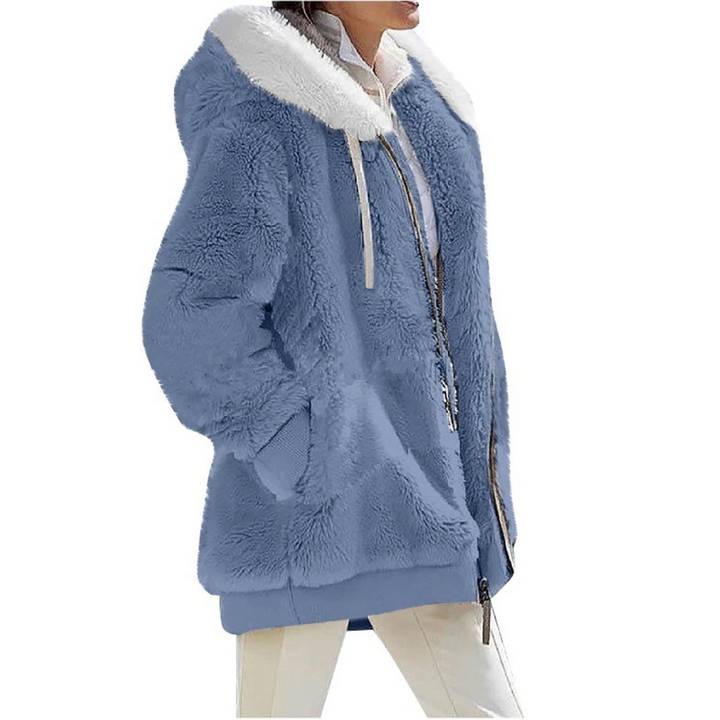 Comfortabel winterkleding damesvest van kasjmierfleece met capuchon, warm en modieus.