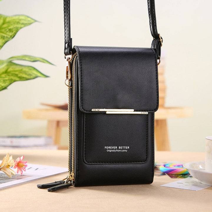 Compacte dames telefoontas met handig doorzichtig venster, perfect als crossbody tas voor vrouwen.