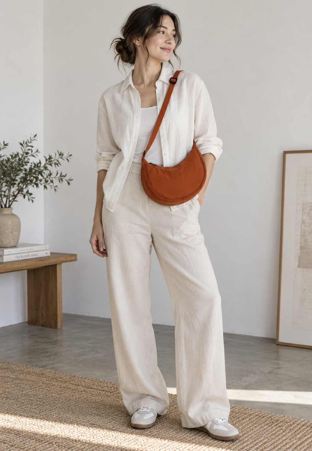 Compacte, verstelbare nylon damesschoudertas in trendy halvemaanvorm, perfect voor dagelijks gebruik.